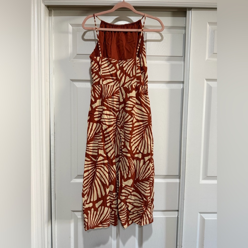 NWT Banana Republic Factory Linen-BLEND HIGH-NECK MIDI DRESS Leaf Print Size 2 - Picture 5 of 10